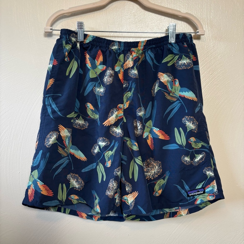 Patagonia‎ Men’s Swim Trunks Baggies Shorts Stone Blue Birds Mesh Lined Size M